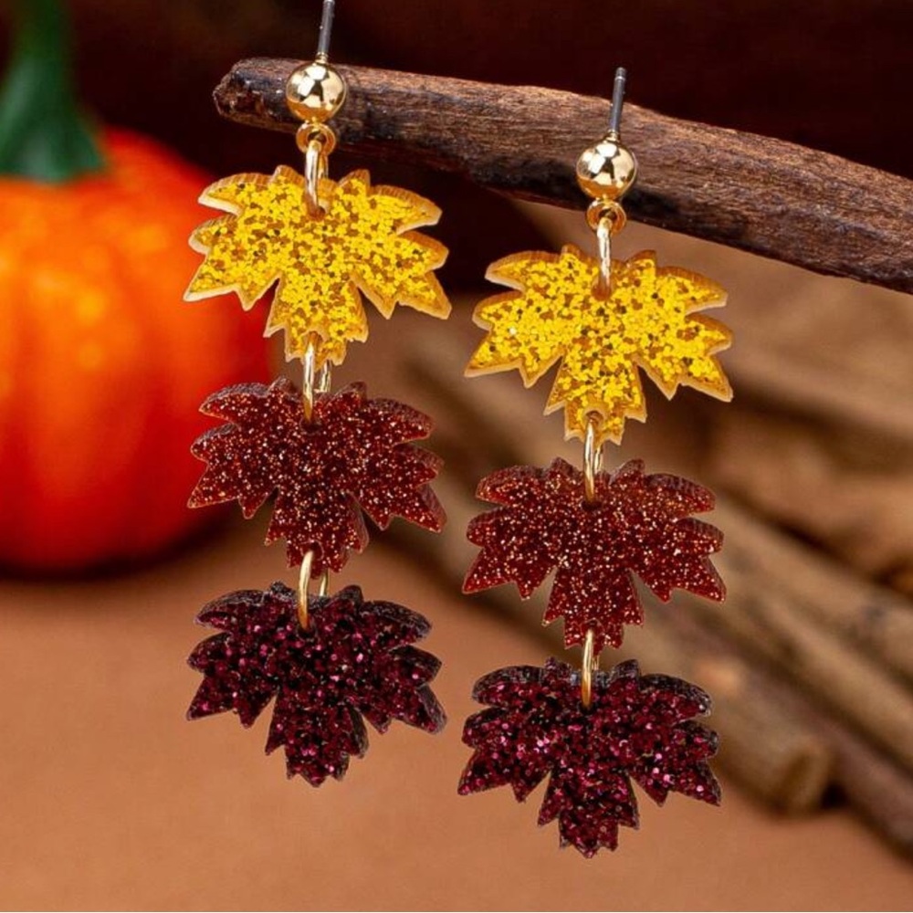 Acrylic Autumn Leaf Dangle Earrings